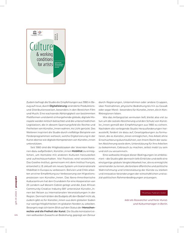 Rezension Studie Working Conditions Artists 2