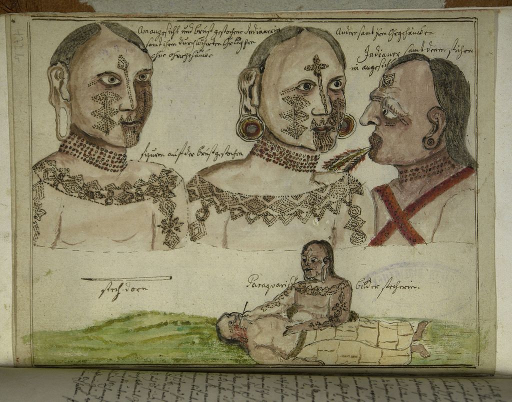 Florian Paucke: „Mocobi mit Tätowierungen – Ein Tätowierer bei seiner Tätigkeit“ um 1770, Codex 420 fol. 930