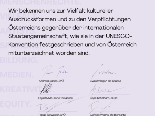 NR-Wahl: Parteien unterzeichnen die Grundsatzerklärung „Vielfalt kultureller Ausdrucksformen“